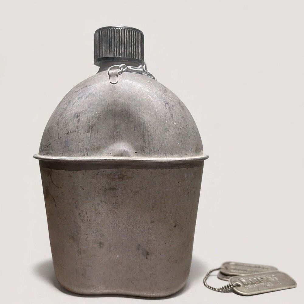 Vintage US Military Aluminum Canteen WWII Style Cork Cap 1 Qt GI
